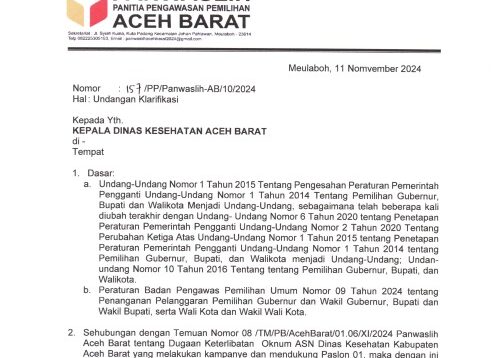 Surat Pemanggilan dari Panwaslih Aceh Barat