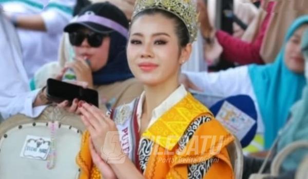 Melati Tedja Puteri Indonesia Pendidikan dan Kebudayaan 2024 saat hadir di HKN ke 60 Tembokrejo Muncar