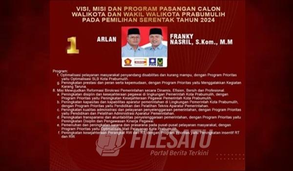 Misi, Misi dan Program Paslon Wali Kota dan Wakil Wali Kota Prabumulih Nomor Urut 1