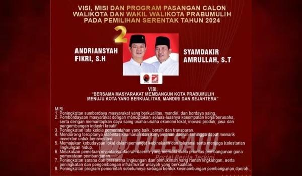 Visi, Misi dan Program Pasangan Calon Wali Kota dan Wakil Wali Kota Prabumulih Nomor Urut 02