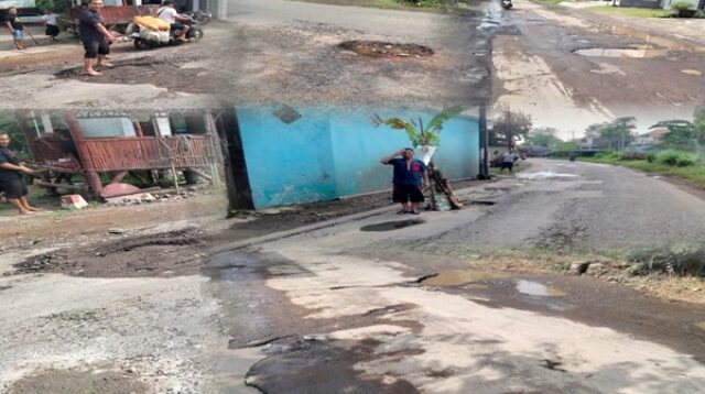 Jalan Rusak di Sukodono Membahayakan, Warga Gotong Royong Timbun Lubang