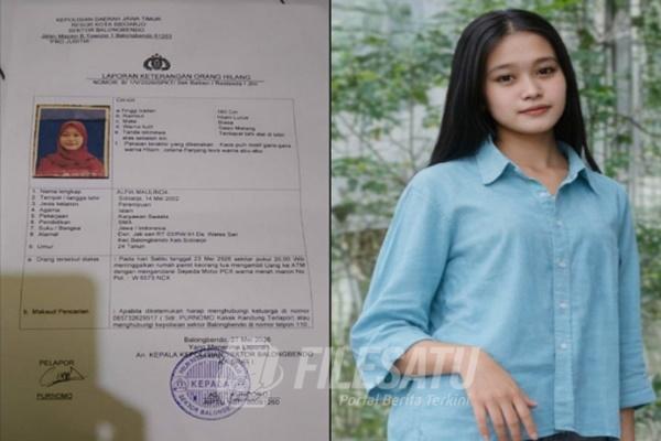 Alfia (24) yand dilaporkan hilang , ditemukan dengan selamat