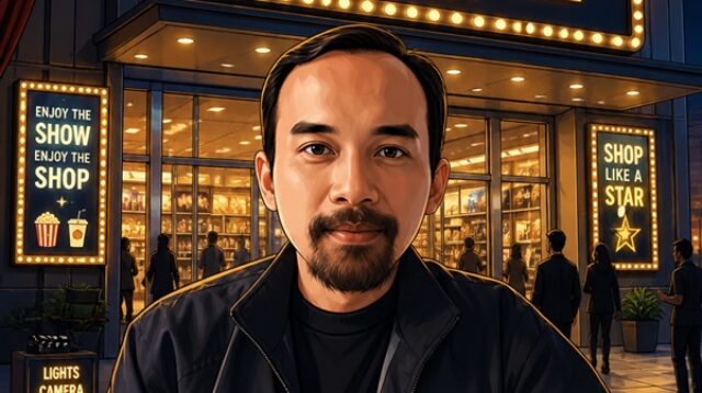 Ilustrasi Praktisi Hukum Sony Adiputra SH dengan latar belakang Theatre Night Mart Karawang