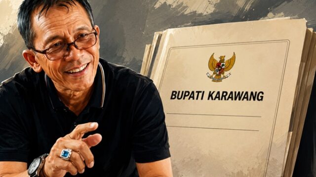 Ilustrasi Asep Agustian dengan latar map bertuliskan Bupati Karawang terkait klarifikasi dokumen usulan SPPG