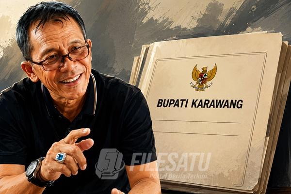 Ilustrasi Asep Agustian dengan latar map bertuliskan Bupati Karawang terkait klarifikasi dokumen usulan SPPG