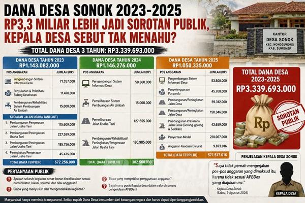 Dugaan Penyelewengan Dana Desa Sonok 2023–2025 Disorot