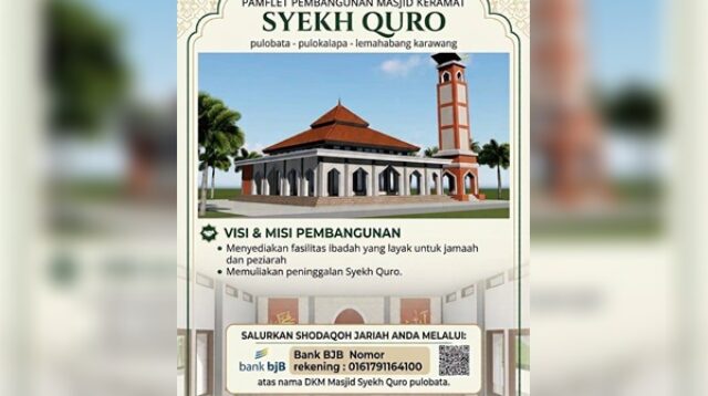 Pamplet ajakan berdonasi dalam pembanguna masjid Syej Quro