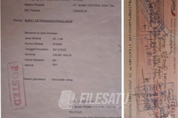 Cek Rp239,8 Juta yang Ditolak Bank