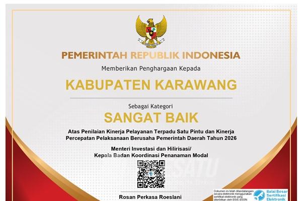Sertifikat Penghargaan Kementrian Investasi dan Hilirisasi